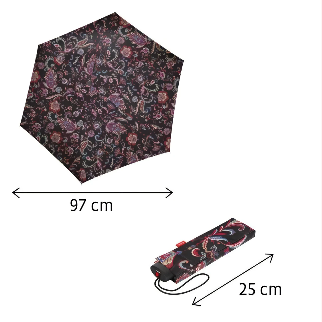 Umbrelă pliabilă, manuală Reisenthel Paisley Black