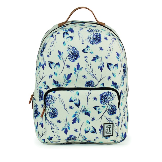 Rucsac clasic The Pack Society Off White Blue Flower