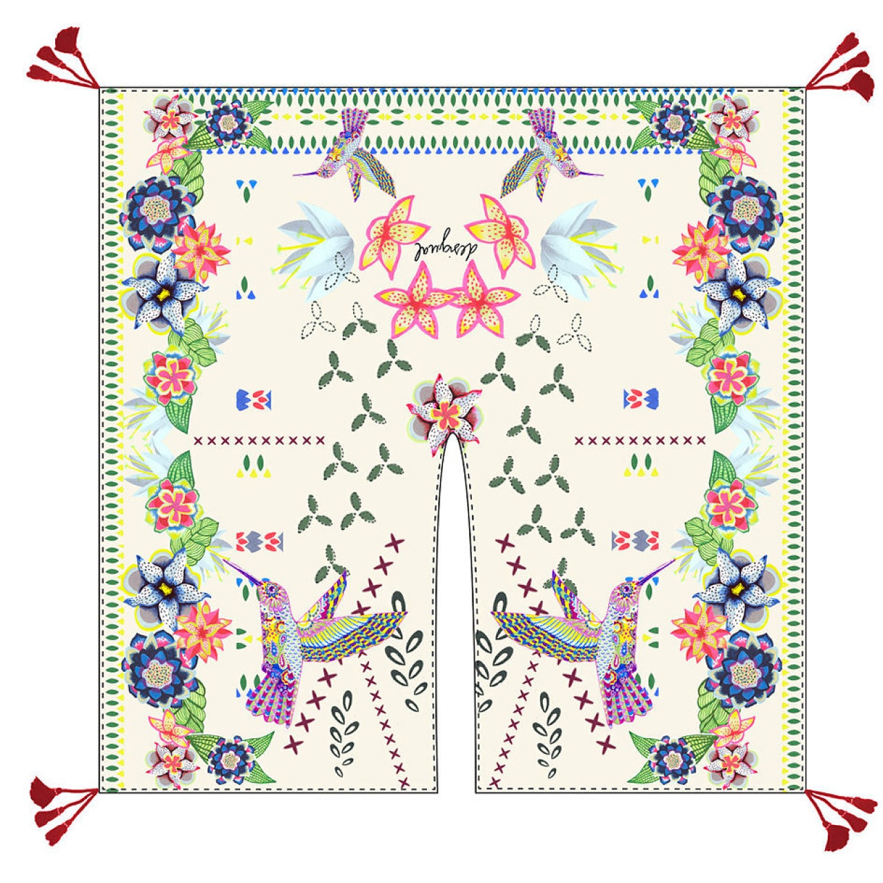 Poncho Desigual White Bird