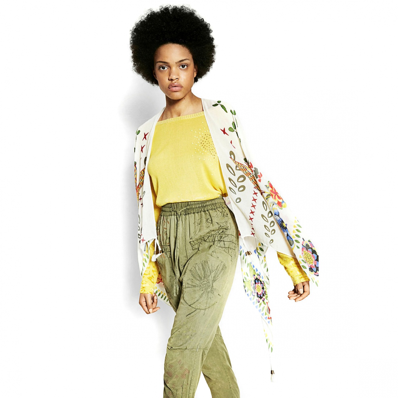 Poncho Desigual White Bird